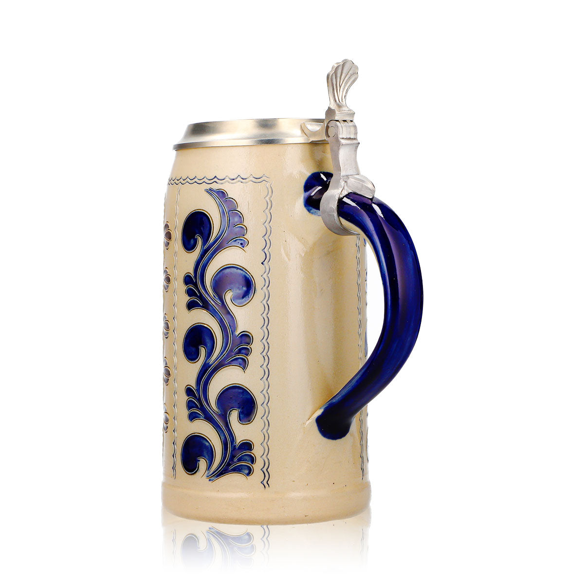 Rastal Beer Glass Stone Jug, 1.25 L, with Pewter Lid, Blue/Gray Vertical Stoneware – View 4