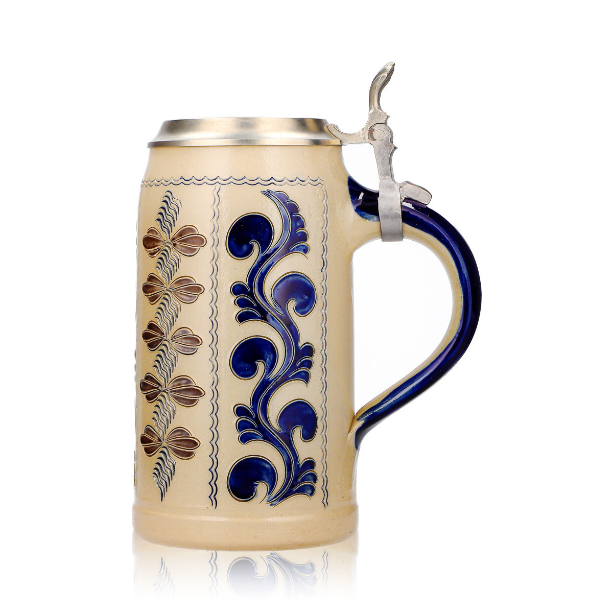 Rastal Beer Glass Stone Jug, 1.25 L, with Pewter Lid, Blue/Gray Vertical Stoneware – View 5