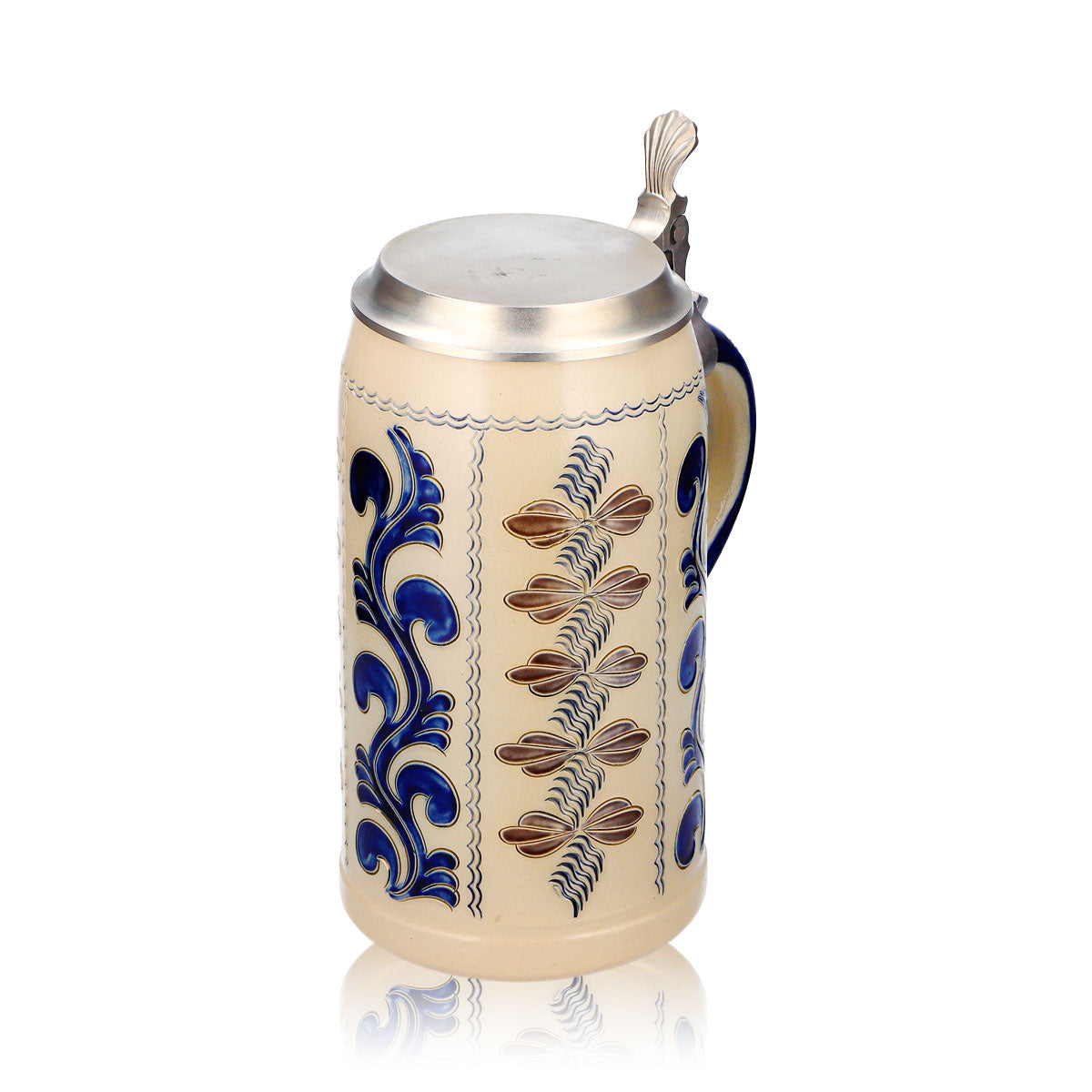 Rastal Beer Glass Stone Jug, 1.25 L, with Pewter Lid, Blue/Gray Vertical Stoneware – View 6