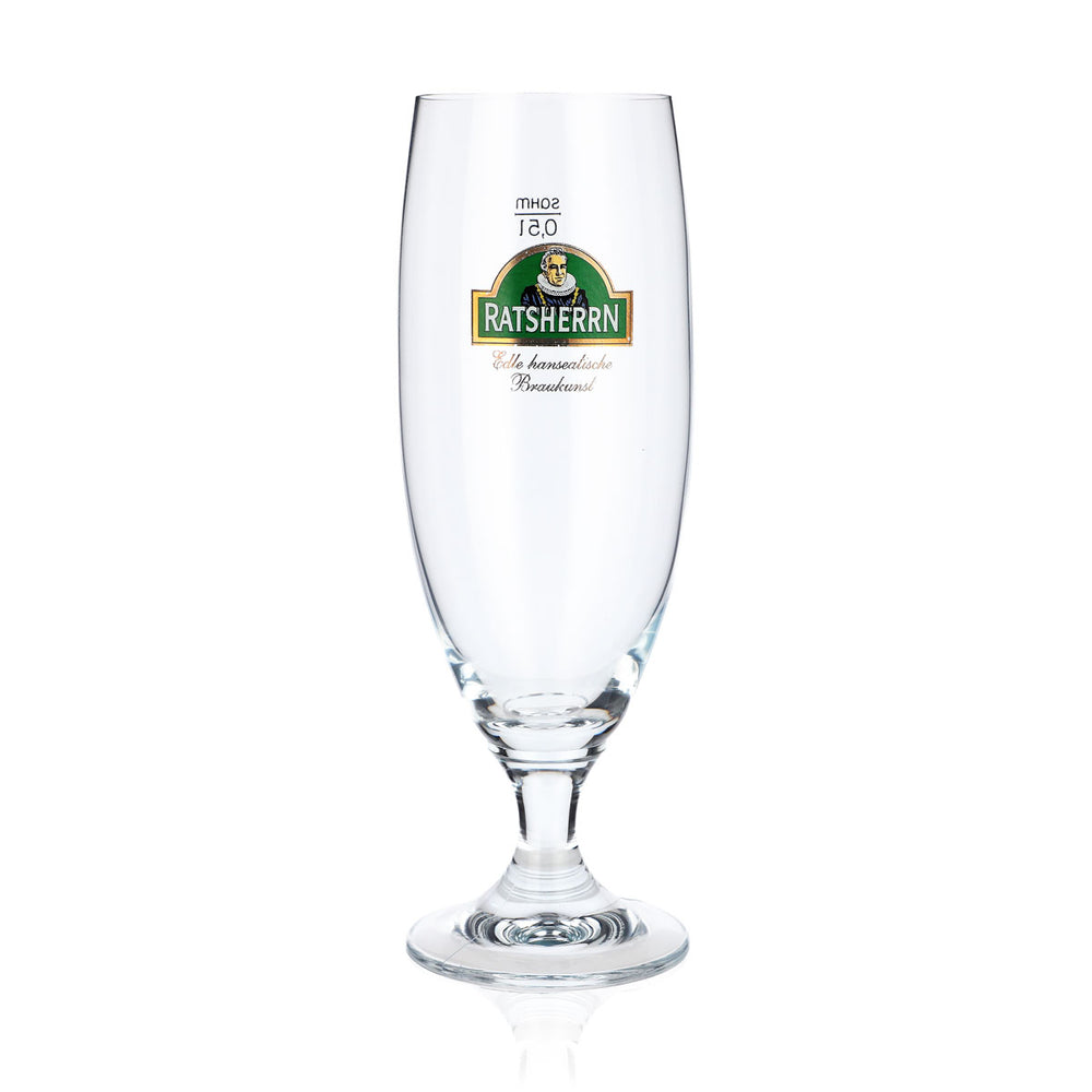 Ratsherrn Beer Glass, 0.5 L, Goblet-Shaped, Green Logo, Sahm Beer Glass, Pilsner Glass, Pint Glass