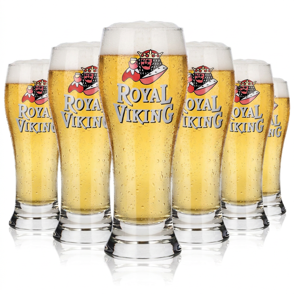 Royal Viking Beer Glasses, Set of 6, 0.33 L Beer Mugs, Retro Logo, Durobor Collector's Glass