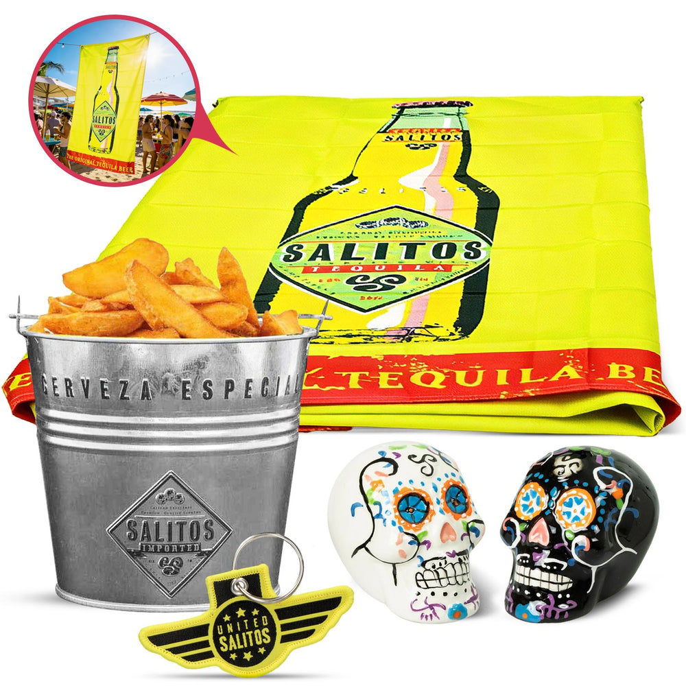 Salitos Fan Bundle Set I consisting of mini salt and pepper shaker bucket banner pendant