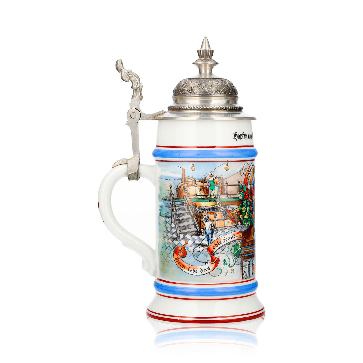 Collector's Beer Glass Clay Jug, 0.65 L, with Pewter Lid, Hops and Malt—God Bless It – View 3