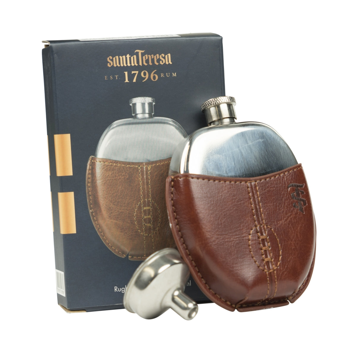 Santa Teresa 1796 Rum Hip Flask 95ml Rugby Ball Leather Case Flask Flatman – View 4