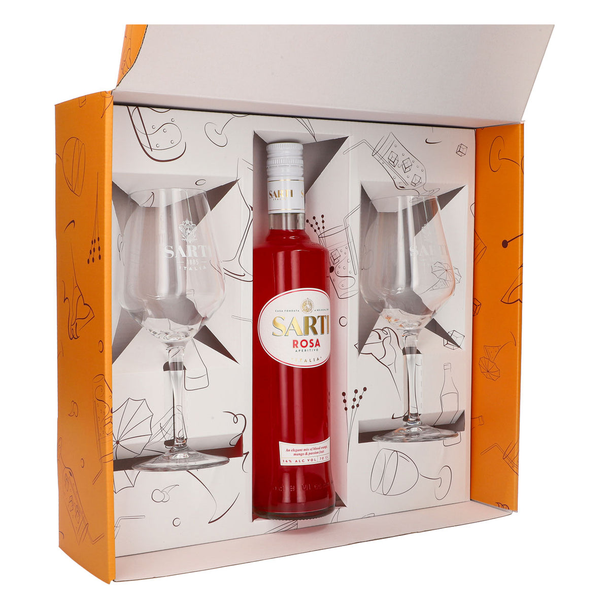 Sarti Spritz Geschenkset 0,7l Flasche 14,0 % Vol. + Spritzgläser–Orange – Ansicht 4