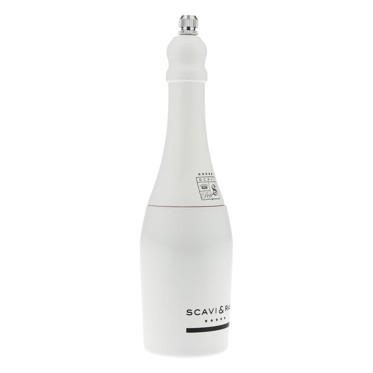 Scavi & Ray Prosecco real wood salt mill, single, in white, bottle design – View 2