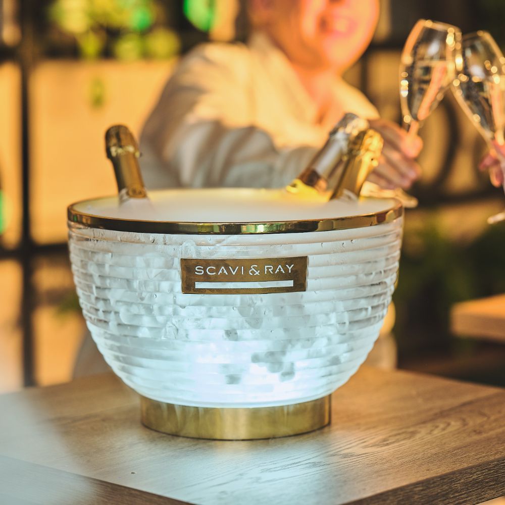 Scavi & Ray Sparkling Wine Cooler Bottle Cooler Icecube LED incl. power supply unit gold rim – View 2