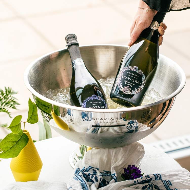 Scavi & Ray Sparkling Wine Cooler Metal Bowl Tub Ice Box Ice Cubes Bottles Silver Cool – View 3