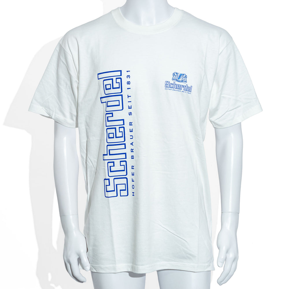Scherdel Beer T-Shirt, Size XL, Large Logo, Vertical, White