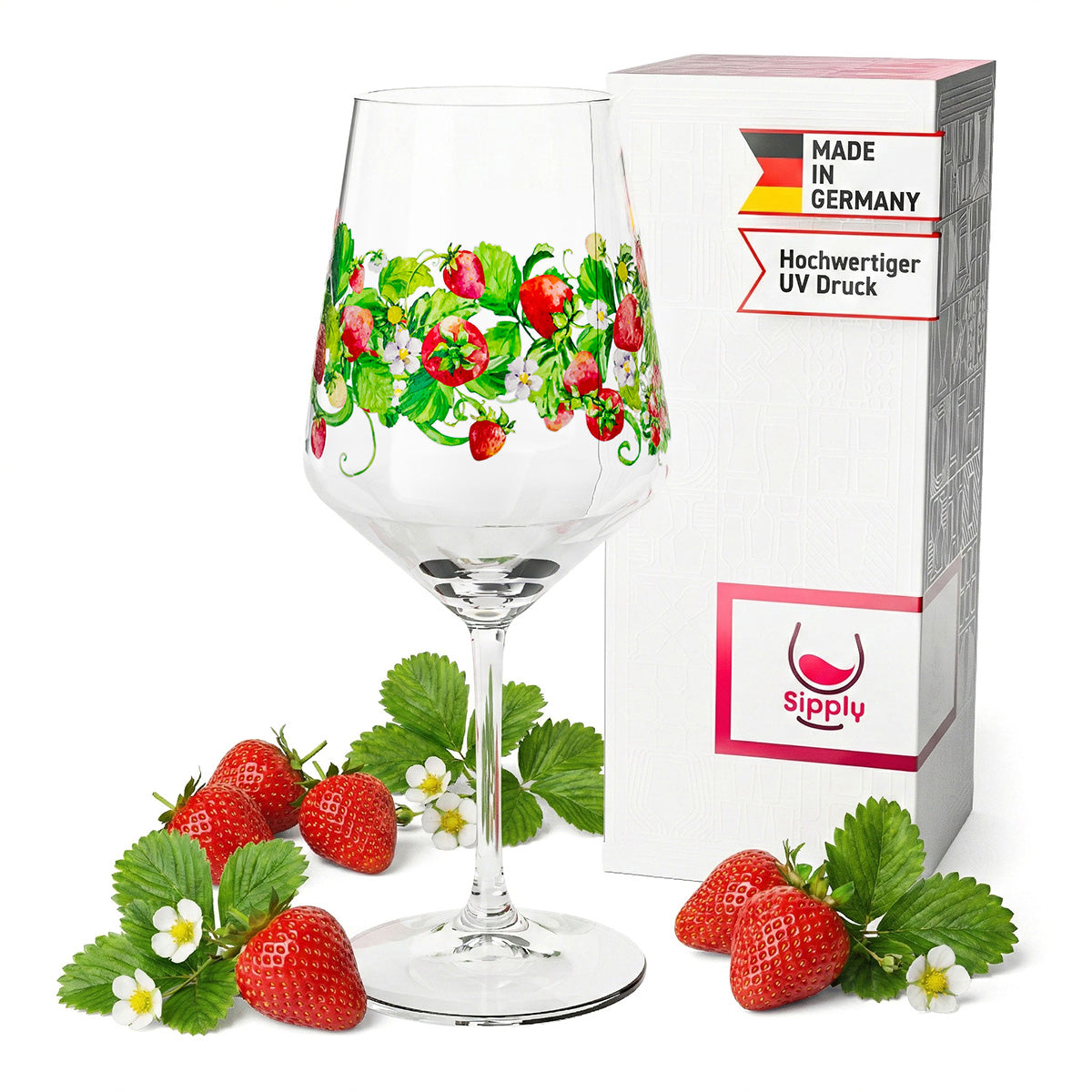 Sipply Summer Vibes aperitif glass with strawberry motif for spritz drinks, cocktails, wine, 0.5 l, with transparency effect