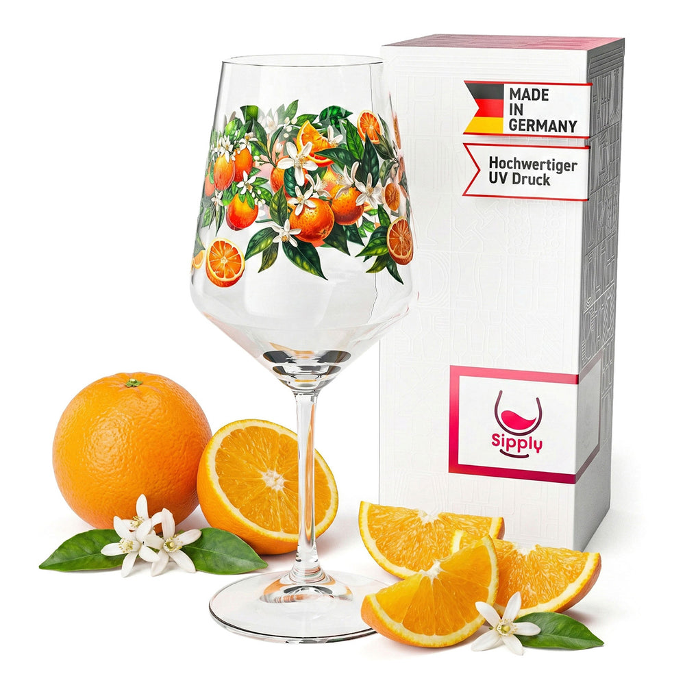 Sipply Summer Vibes aperitif glass with orange motif for spritz drinks and cocktails, 0.5 l, with transparency effect