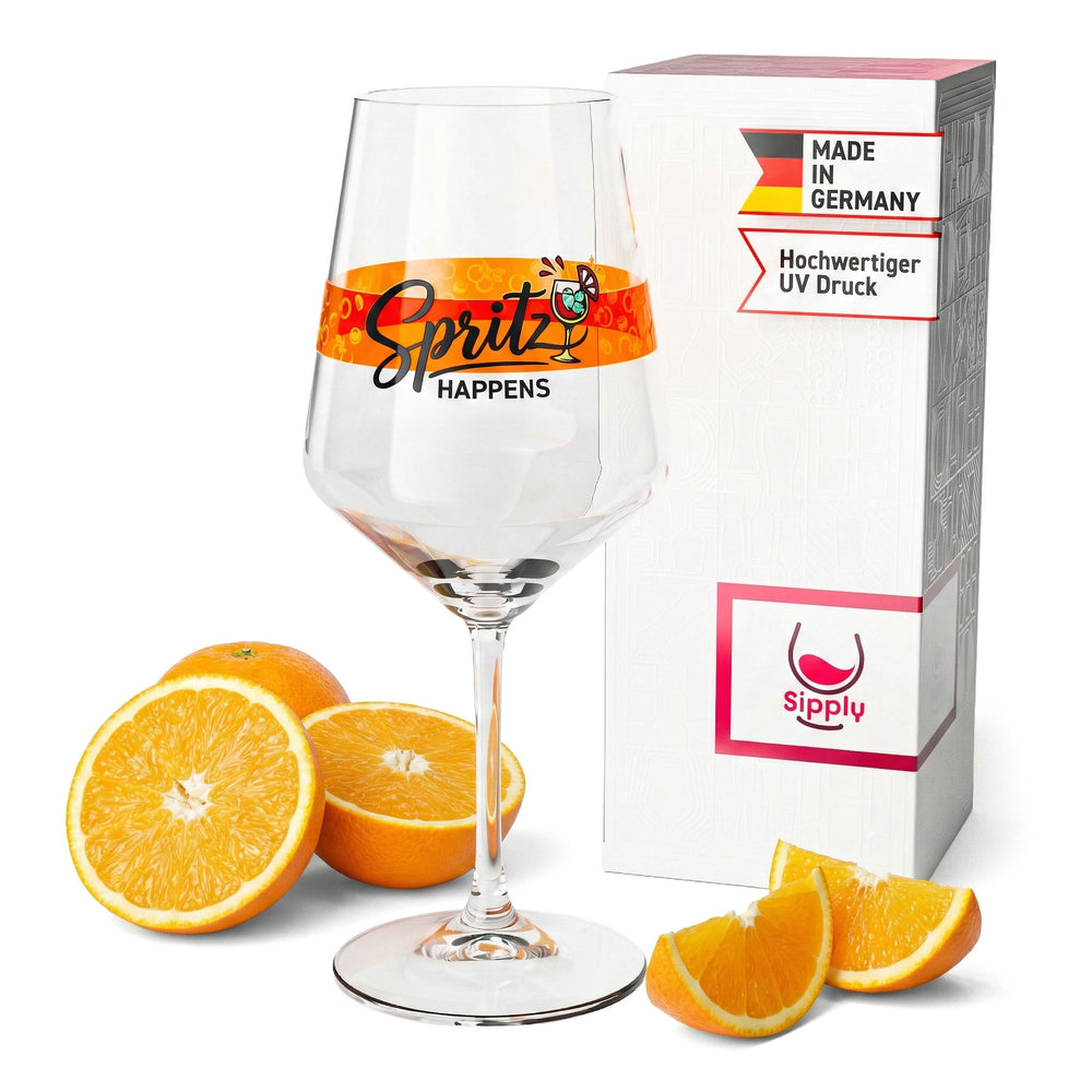 Sipply Summer Vibes aperitif glass with "Spritz Happens" slogan, 0.5 l, with transparency effect