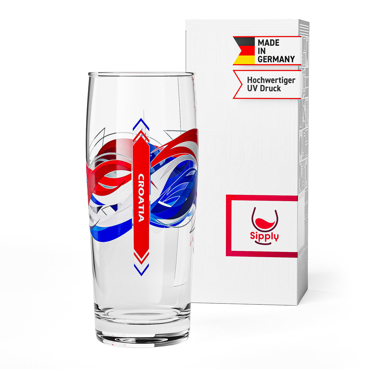 Sipply Willibecher Beer Glass, 0.5 L, Featuring the Croatian Flag