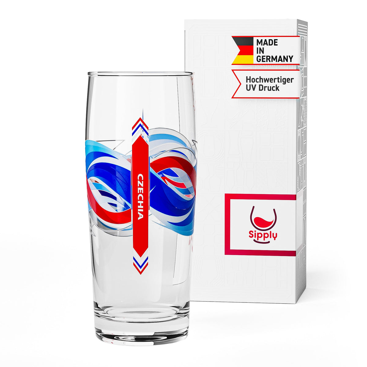 Sipply Beer Glass Willibecher 0.3l with Your Country Flag Czechoslovakia