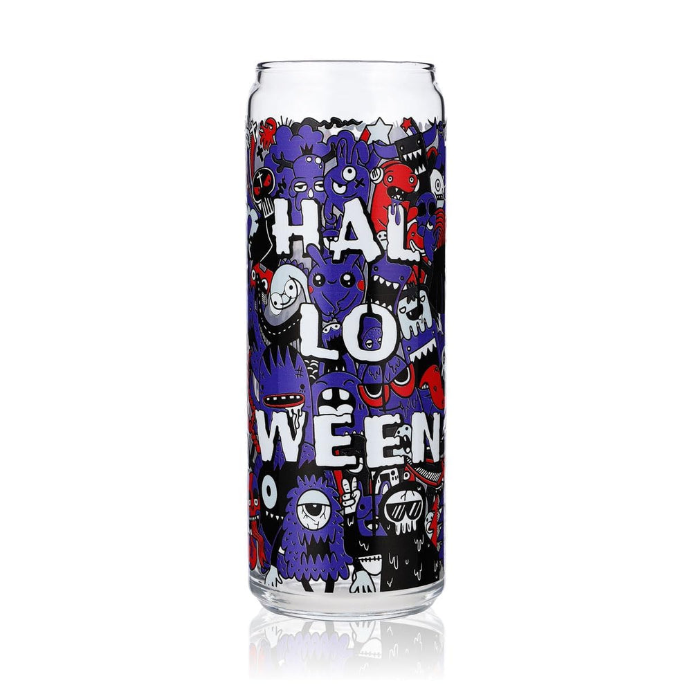 Sipply Drinking Glass with Halloween Design Doodle Purple as UV Print Can Glass 370ml
