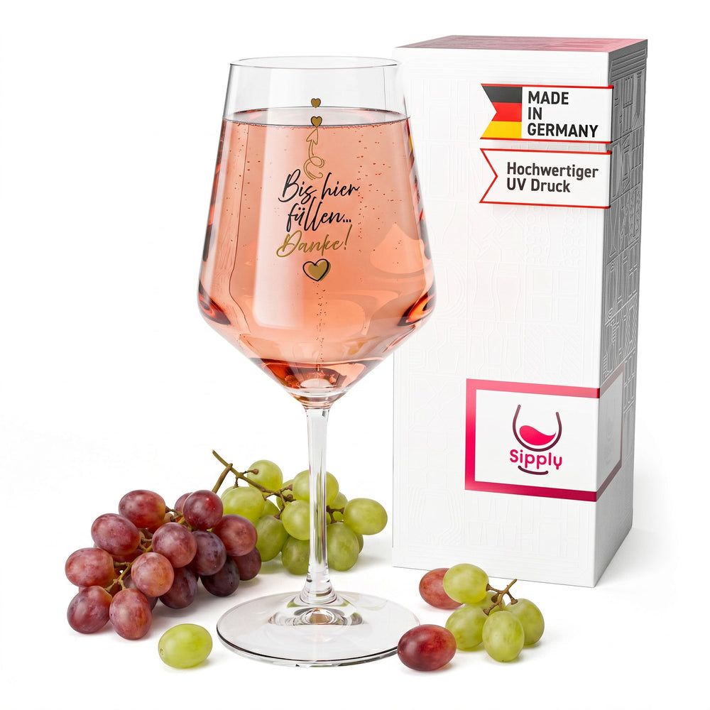 Sipply Wine Glass with Saying: "Fill to here... Thanks!" 0.5 L