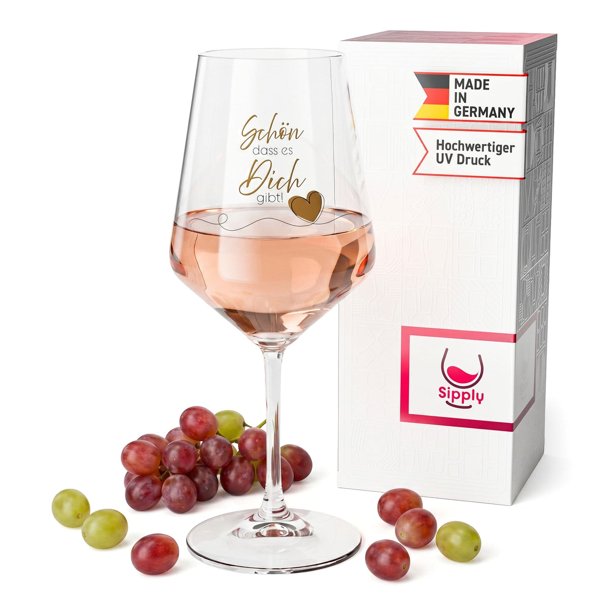 Sipply Wine Glass with Saying "So Glad You're Here!" 0.5 L