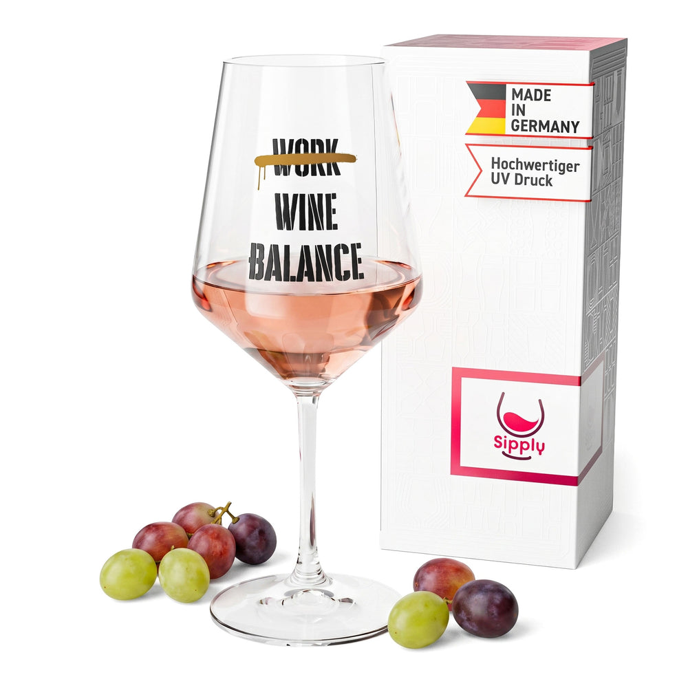 Sipply Wine Glass with "Work Wine Balance" Saying, 0.5 L