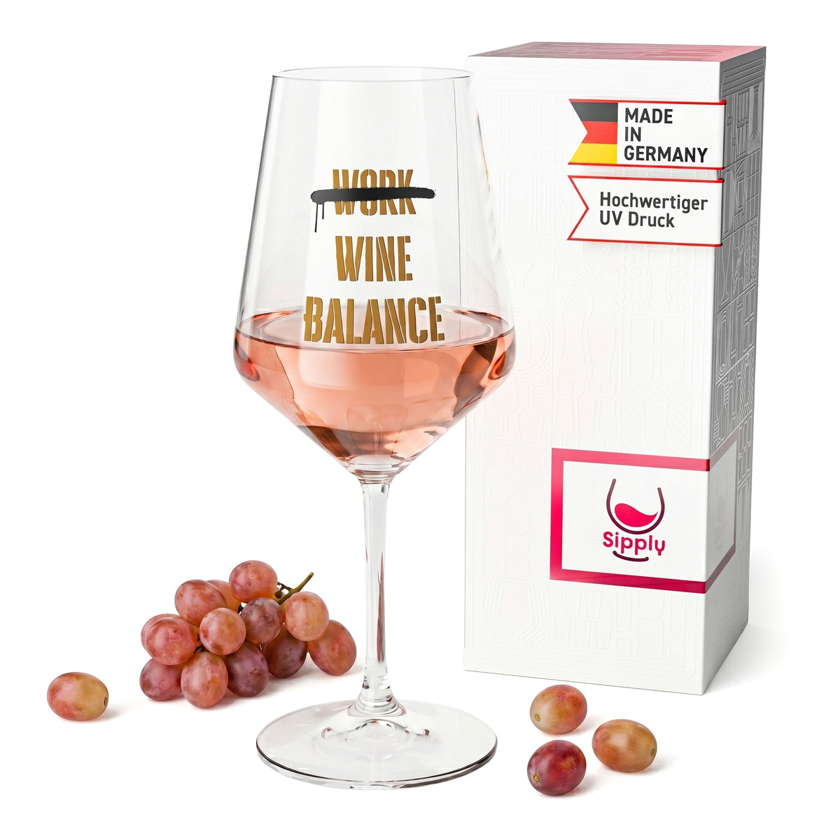 Sipply Wine Glass with "Work Wine Balance" Saying, 0.5 L