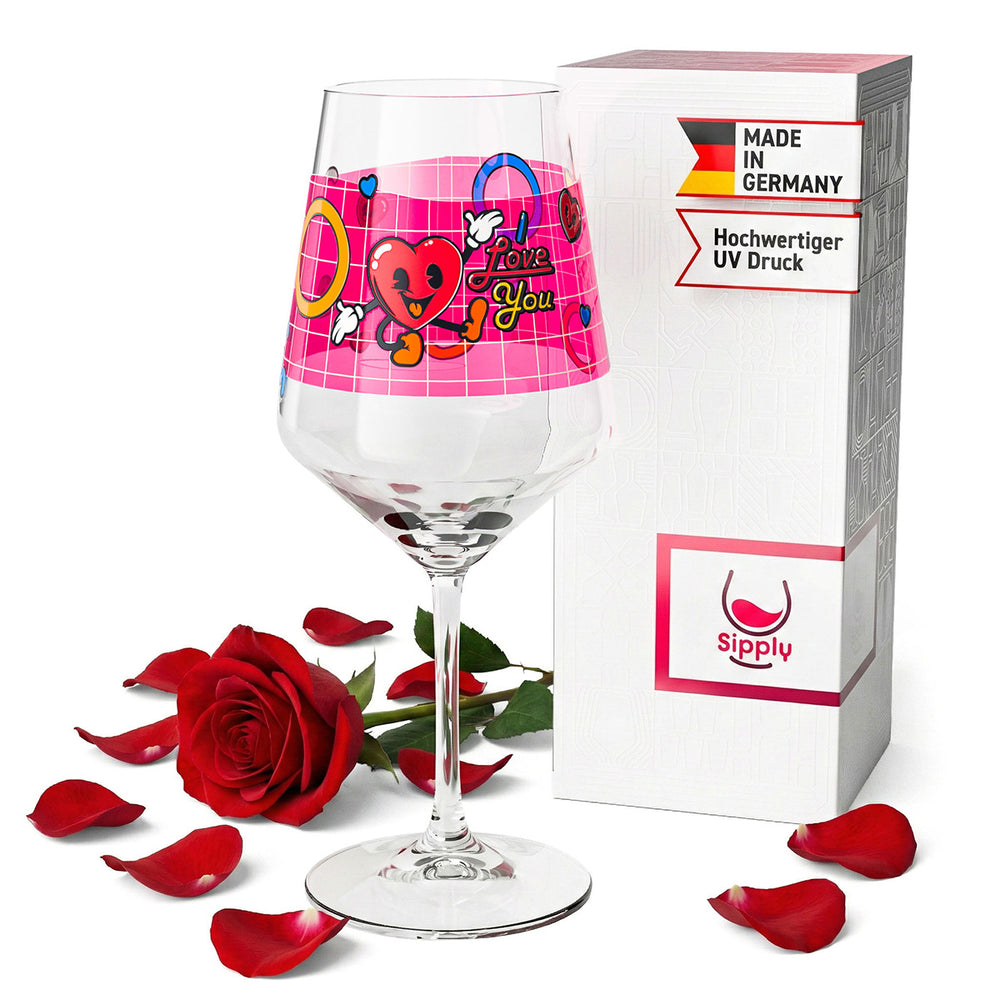 Sipply wine glass for Valentine's Day "I Love You" heart gift 0.5l with transparency effect