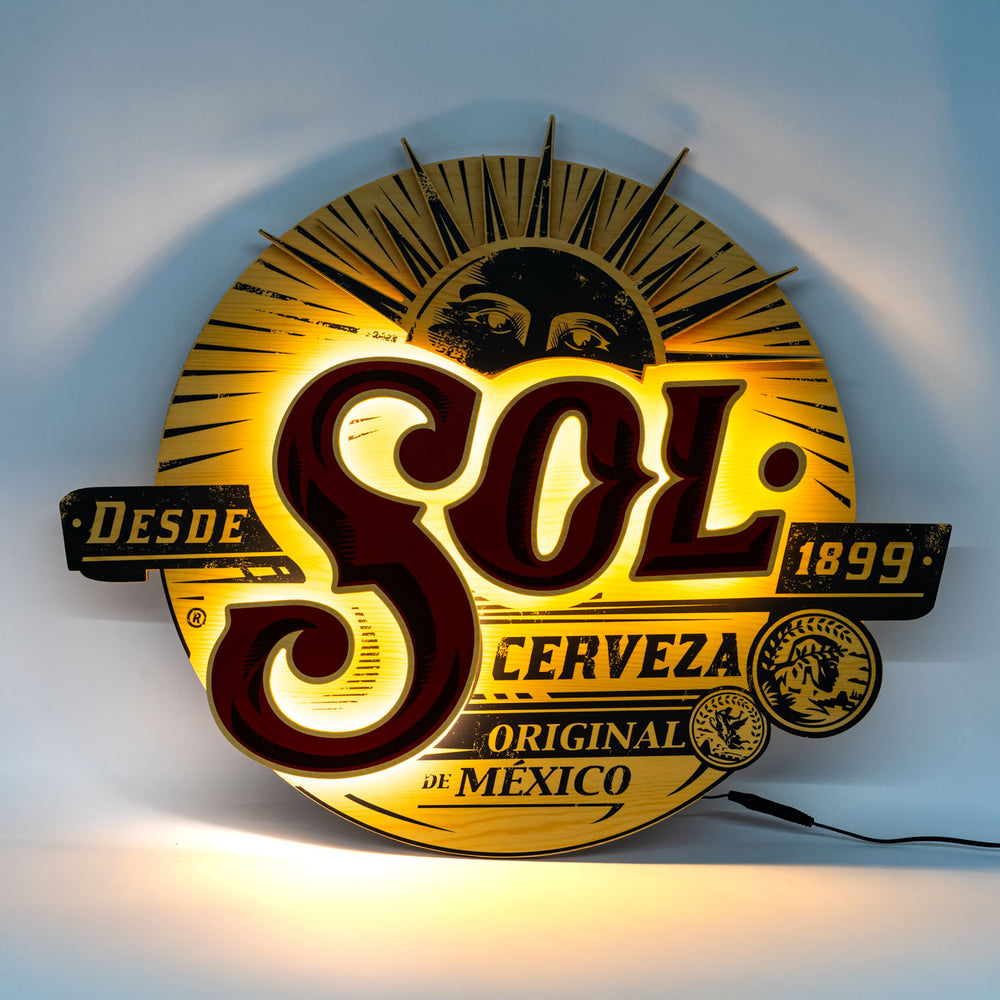 Sol Beer Real Wood LED Neon Sign Illuminated Advertising "Cerveza 1899"