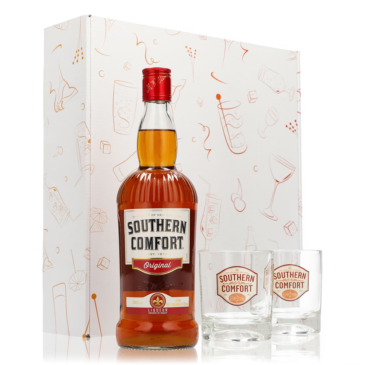 Southern Comfort Geschenkset 0,7l Flasche 35,0 % Vol. + Tumbler Gläser–Weiß