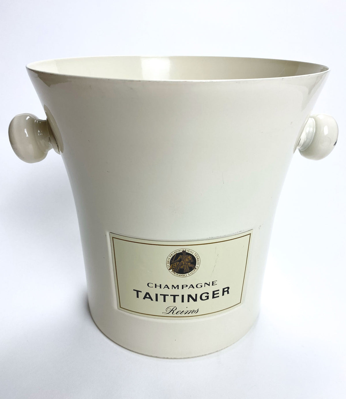 Taittinger Champagne Bottle Cooler Ice Cube Container Metal Bucket Thin White – View 2