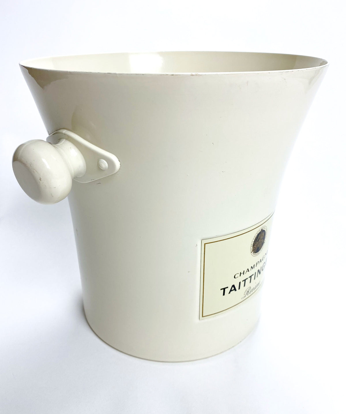 Taittinger Champagne Bottle Cooler Ice Cube Container Metal Bucket Thin White – View 4