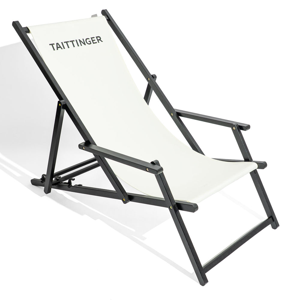 Taittinger Champagne Deck Chair Beach Chair Lounger Beech Wood White