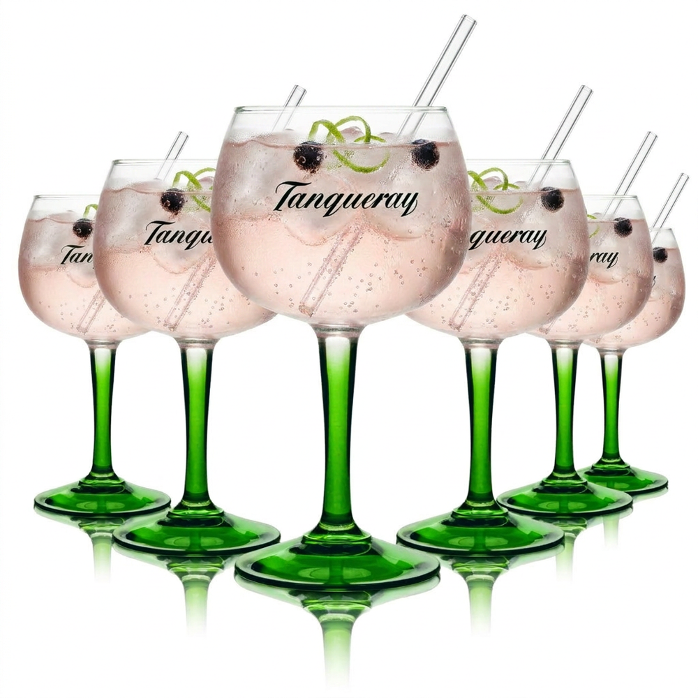 Tanqueray Balloon Glasses 0.59 L – Set of 6 Copa Gin and Tonic Stemmed Glasses XXL Green