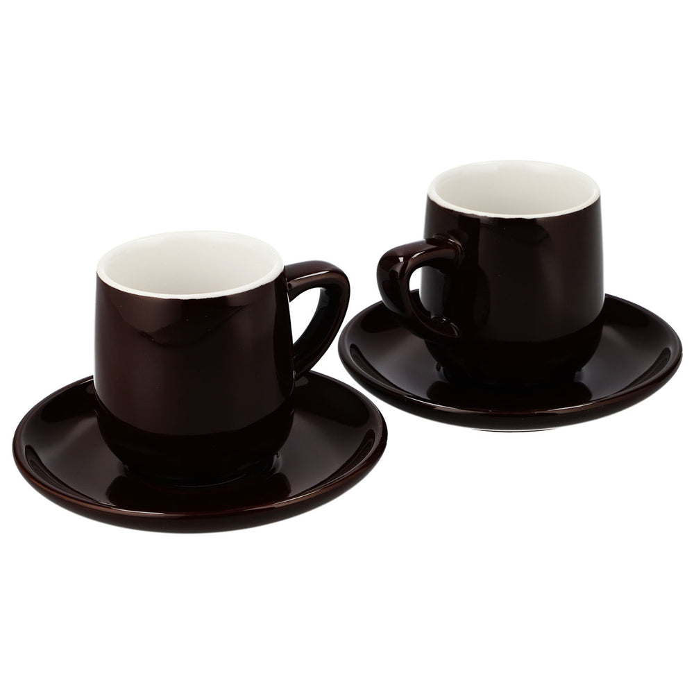 Tchibo Coffee Glass Ceramic 2-Piece Set of Espresso Cups with Saucers, Brown