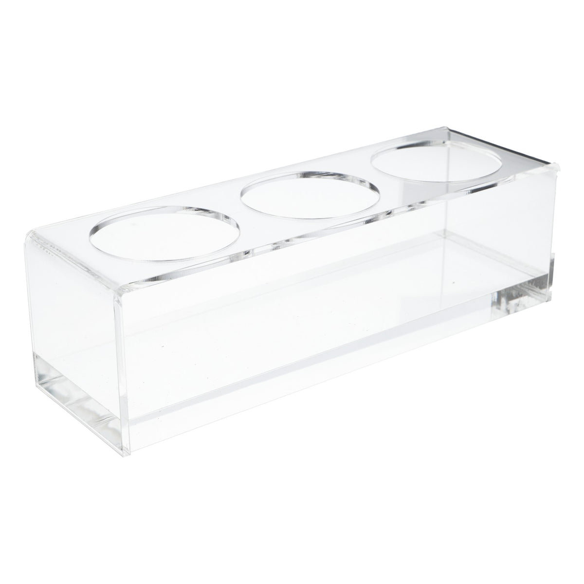 Table display bottle holder for 3 bottles of vinegar, oil, salt, and pepper, acrylic