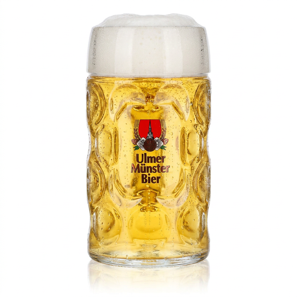 Ulm Minster Beer Mug, 1-liter, Calibrated, Dimpled Finish, Beer Stein, Commercial Use