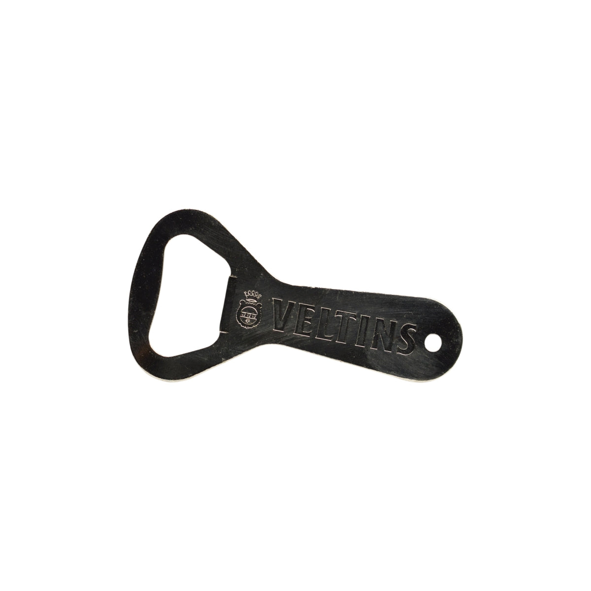 Veltins beer bottle opener, polished metal, bottle cap opener, bar