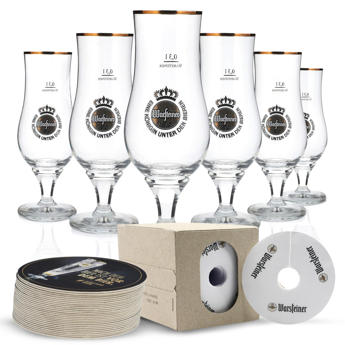 Warsteiner Beer Bundle Bar Set I consisting of 6x goblets, 100x beer coasters, 1000x drip mats