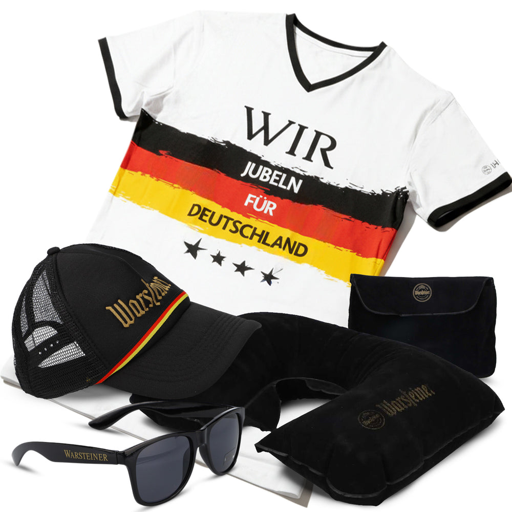 Warsteiner Beer Fan Set Bundle consisting of 1x cap, 1x sunglasses, 1x shirt, 1x pillow