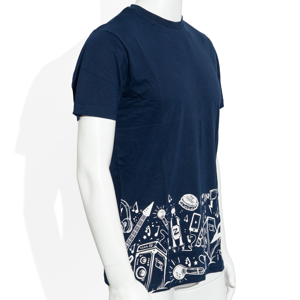 Zipfer Beer Glass, Size M; Men's Blue Cotton T-Shirt, Size M – View 2