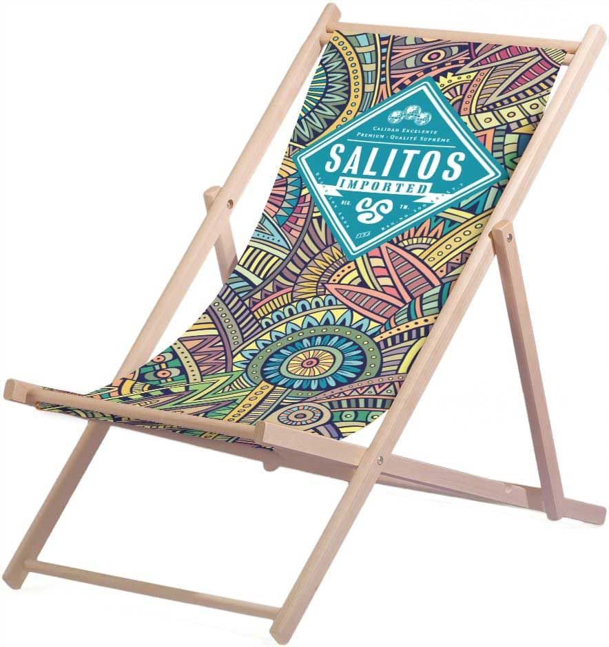1 Salitos beer deck chair, wood, polyester cover, max. 95 kg, Inca pattern, new