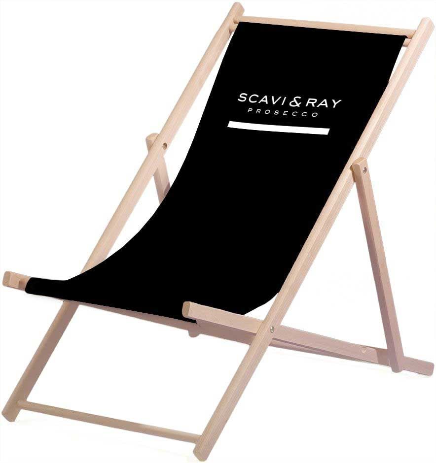 1 Scavi & Ray Sekt Deck Chair Wood Polyester Cover  max 95 kg  black new