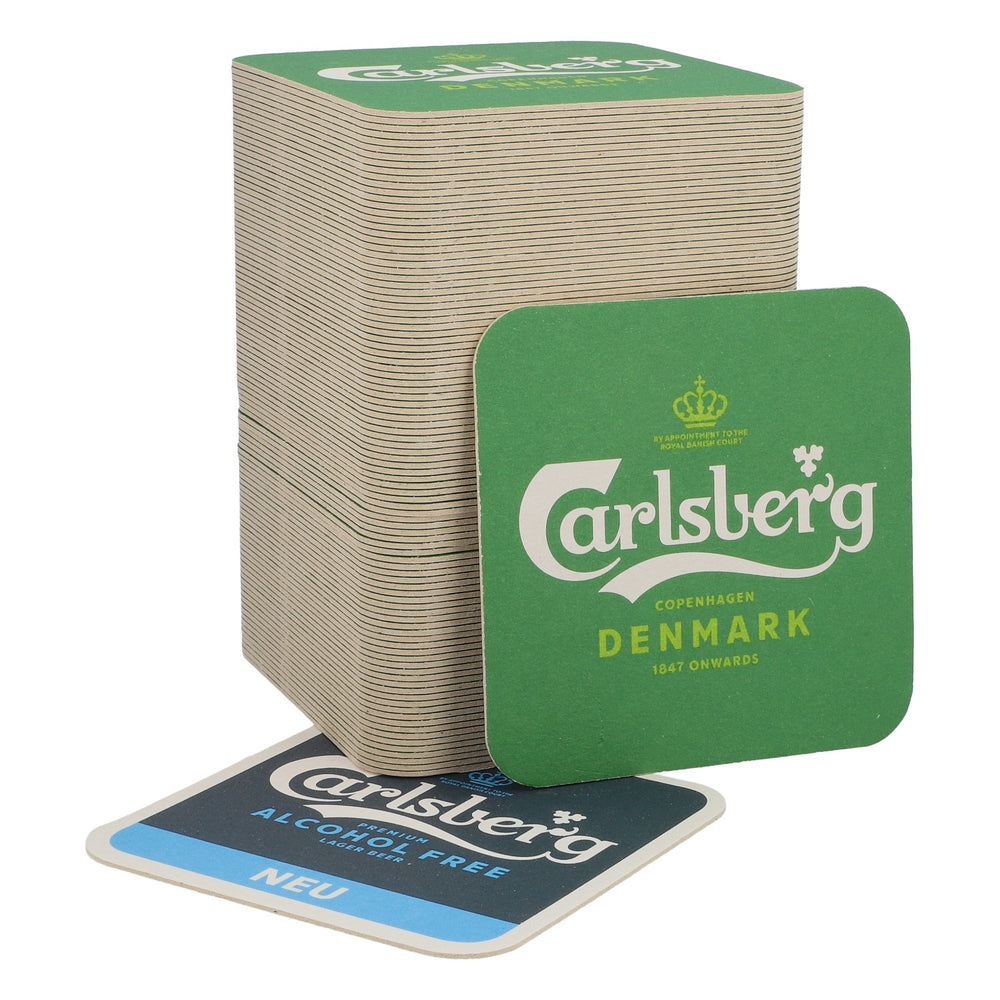 100x Carlsberg beer coasters, glass coasters, "Alcohol Free" coasters