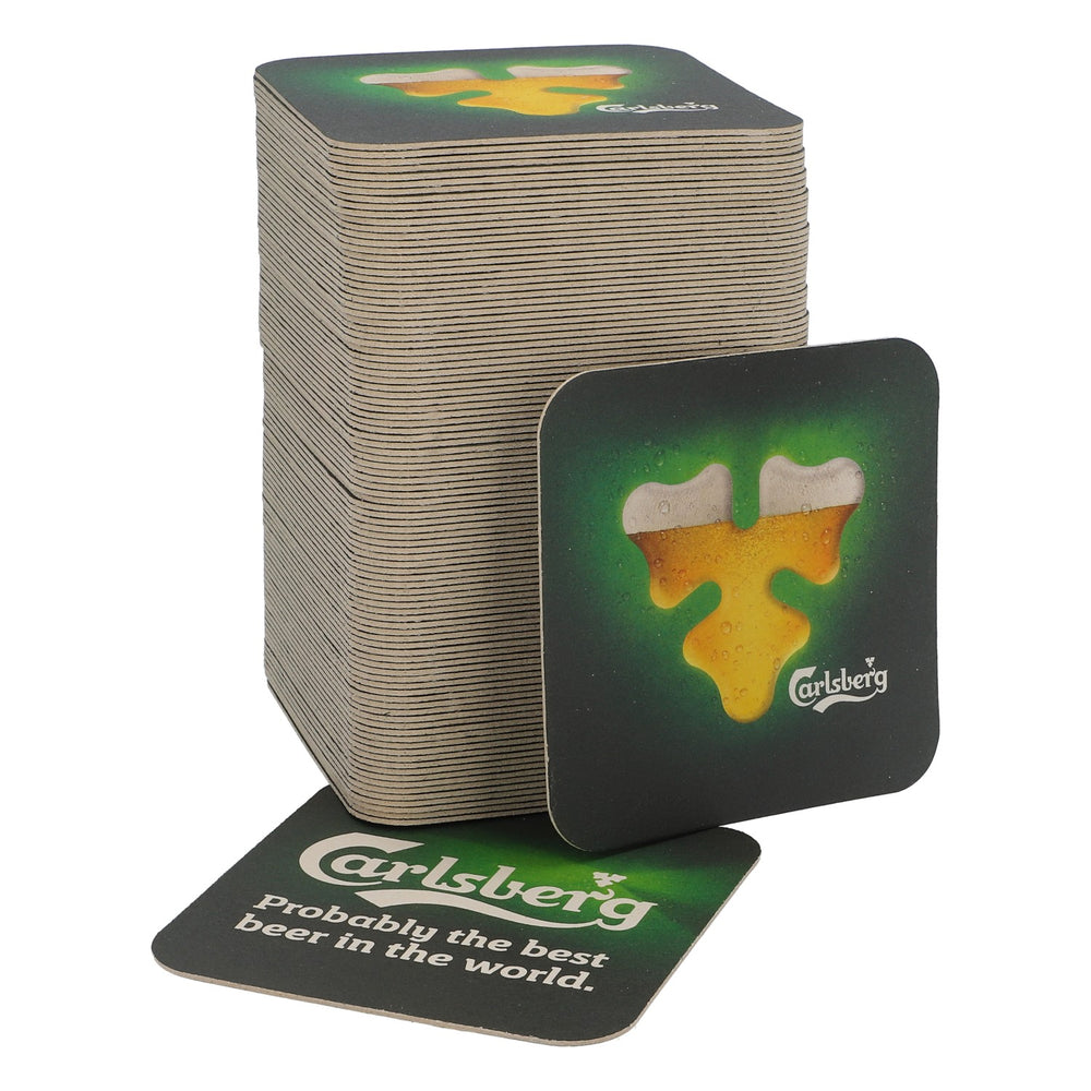 100x Carlsberg beer coasters, glass coasters, cardboard coasters, 9.5x9.5 cm