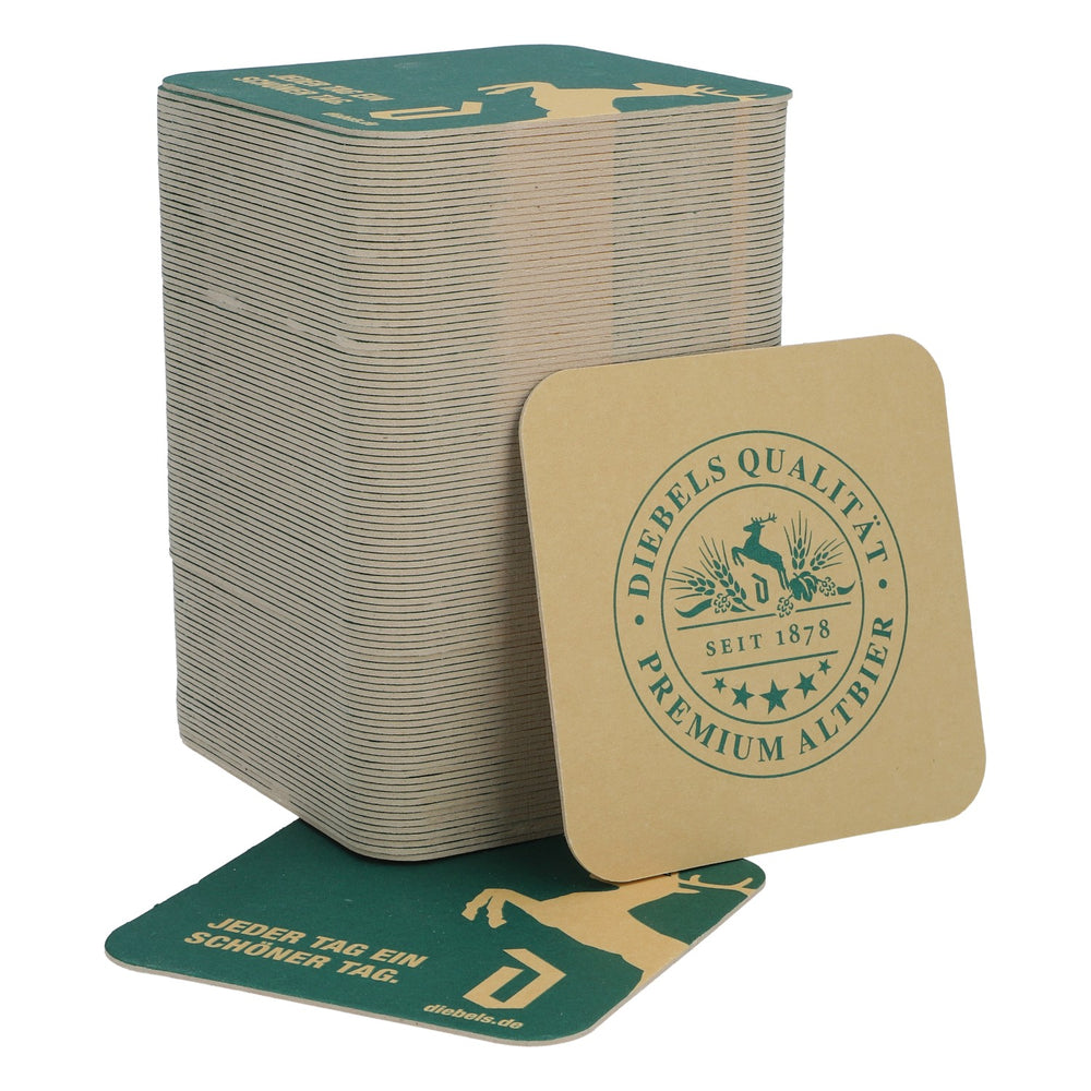 100x Diebels beer coasters, cardboard coasters, glass coasters, 9x9 cm, green