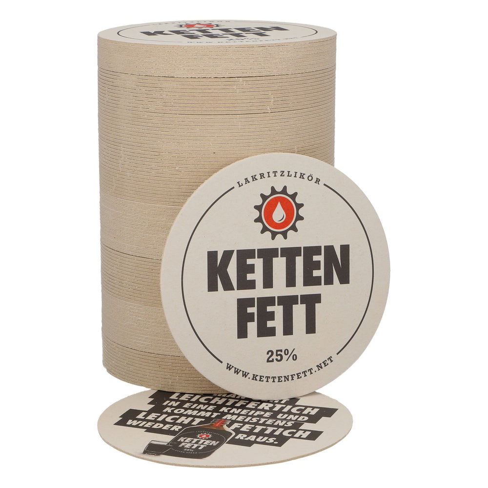 100 Beer Coasters with "Chain Grease" Design, White, Licorice Liqueur, Party, Food Service