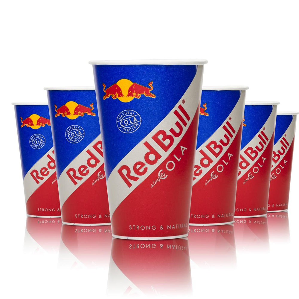 100x Red Bull Energy disposable paper cups, Red Bull Cola, red and blue