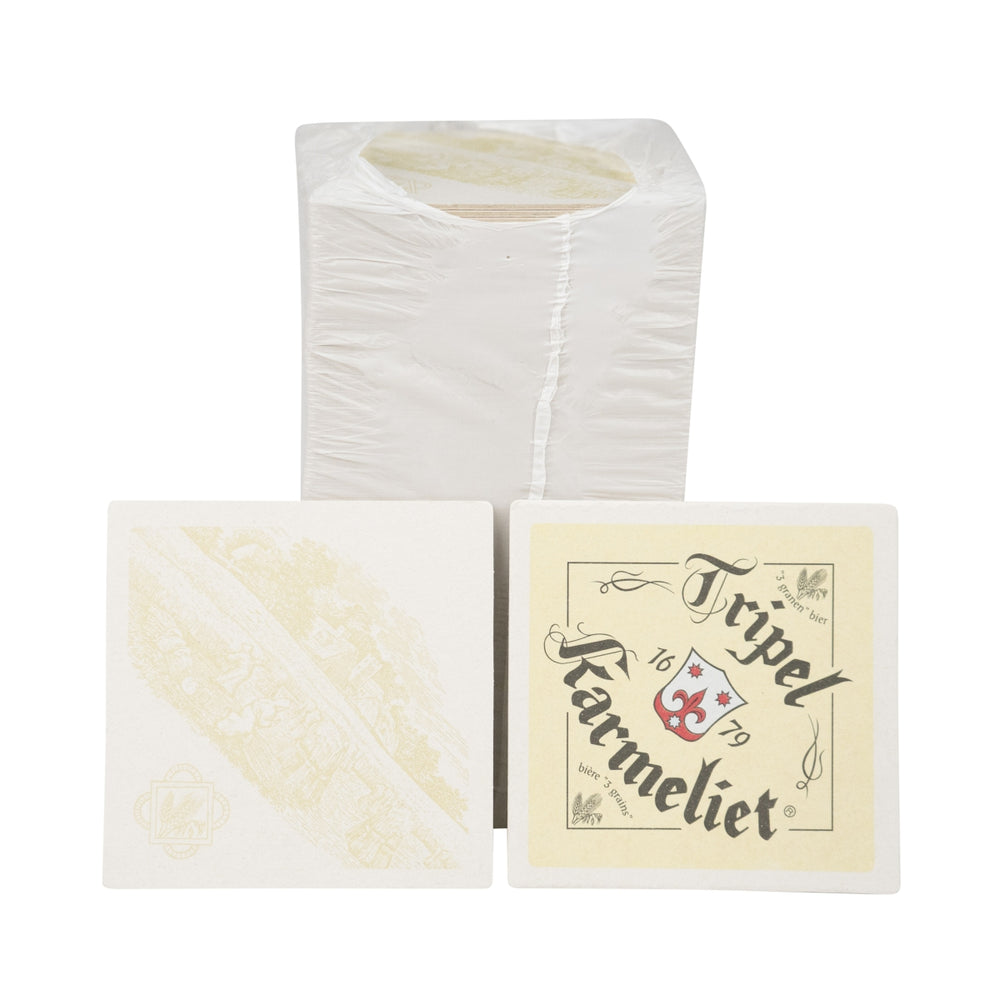 100x Triple Karmeliet beer coasters, square, 10x10cm, drip tray included