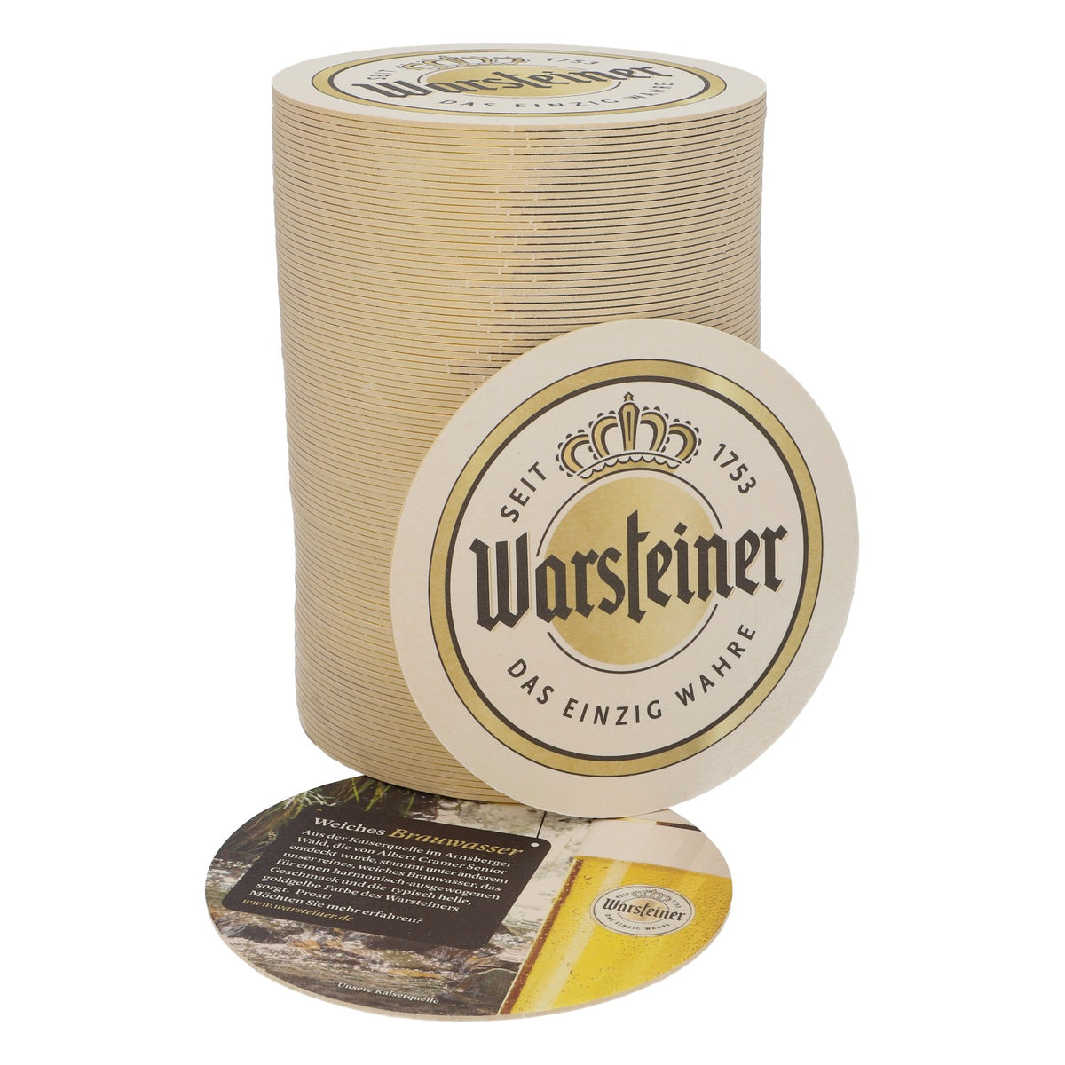 100x Warsteiner beer coasters, glass coasters, "Soft brewing water"