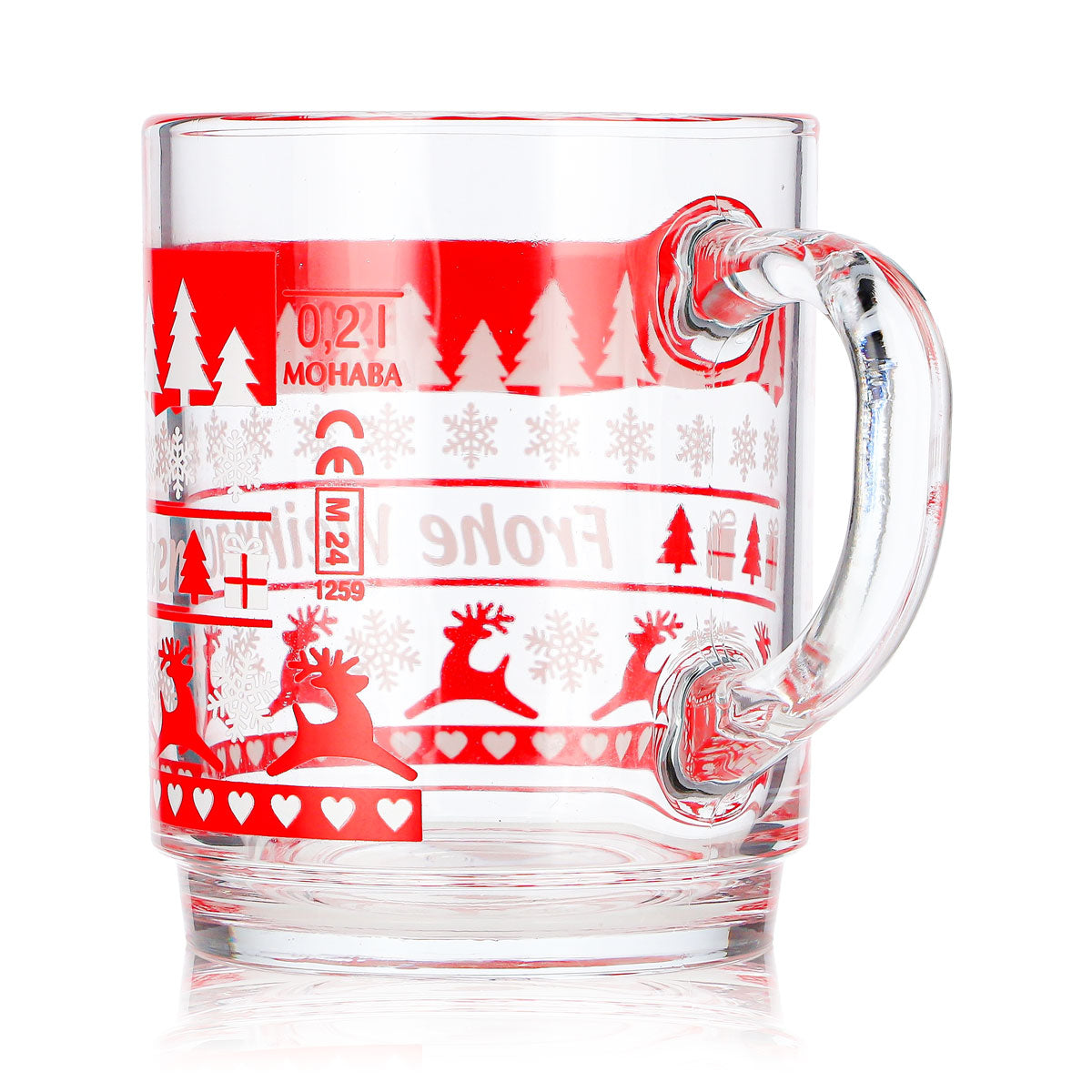 4 Mohaba Clear Glass Mulled Wine Mugs with Norwegian Deer Pattern, 0.2 L, Calibrated – View 5