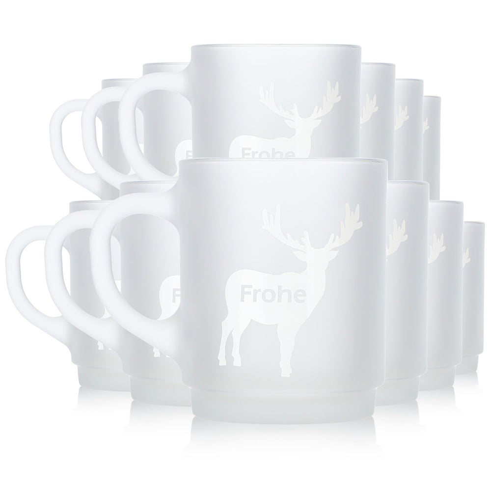 12 Mohaba Satin-Finish Glass Mulled Wine Mugs with Deer Design, "Merry Christmas," 0.2 L, Calibrated