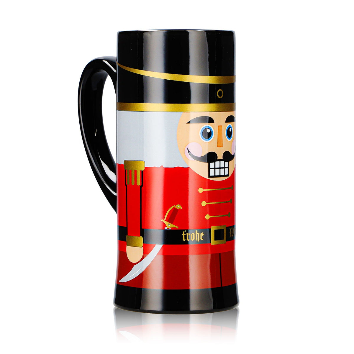 4 Mohaba Mulled Wine Mugs, Flute-Shaped, Nutcracker, Merry Christmas, Black, 0.2 L, Calibrated – View 3