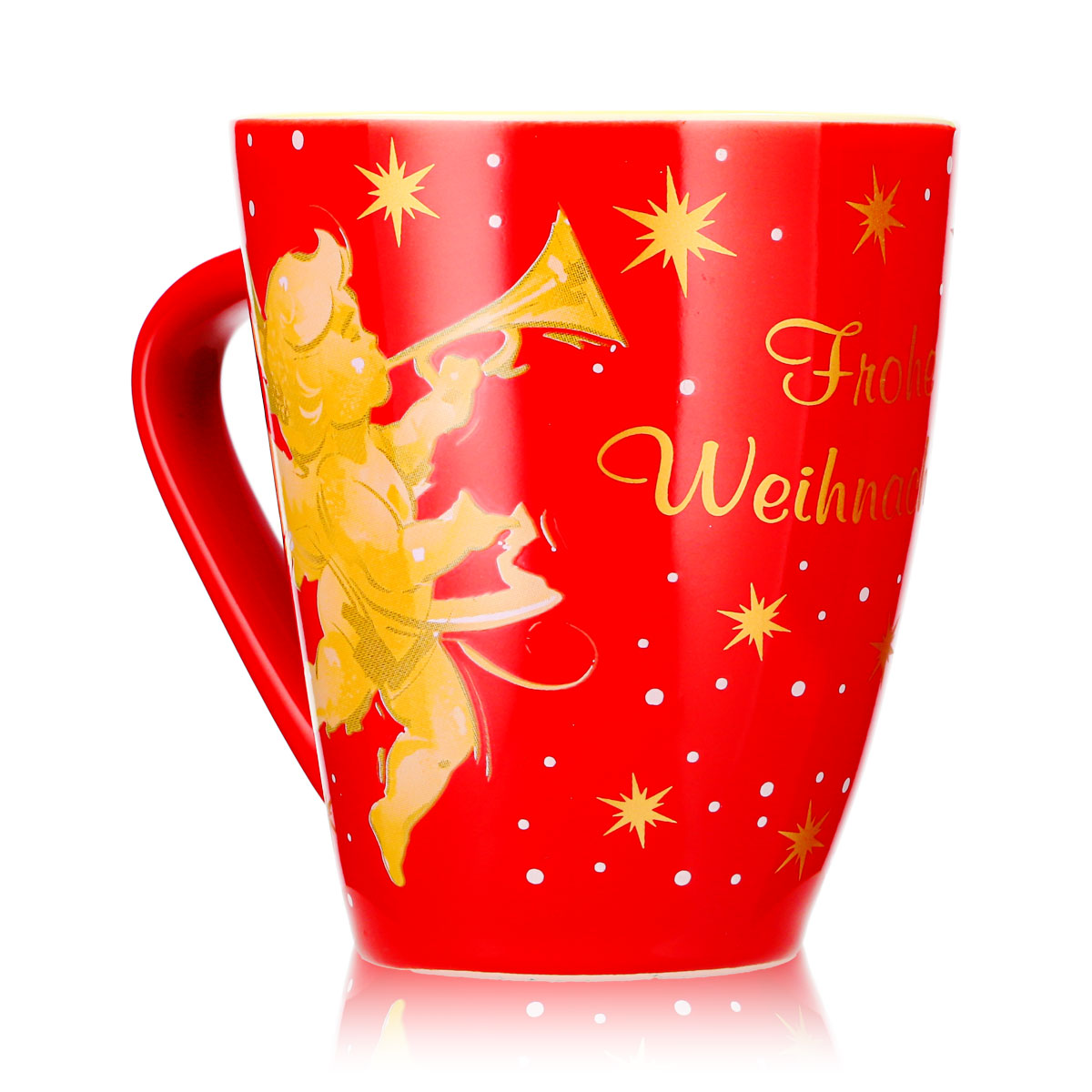 12 Mohaba Mulled Wine Mugs, Model 2000, "Merry Christmas with an Angel," Fire Red / Cream, 0.2 L, Calibrated – View 3